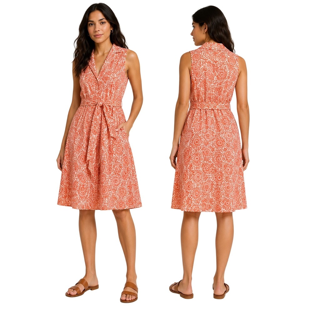 Lesley Evers Medallion Print Shirt Dress Belted Resort Cottagecore Feminine M